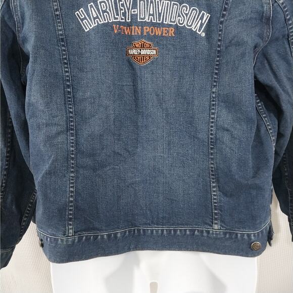 HARLEY DAVIDSON! BACK BIG EMBROIDERED LOGO CLASSIC BLUE DENIM JEAN JACKET! SZ 1X - Picture 4 of 10